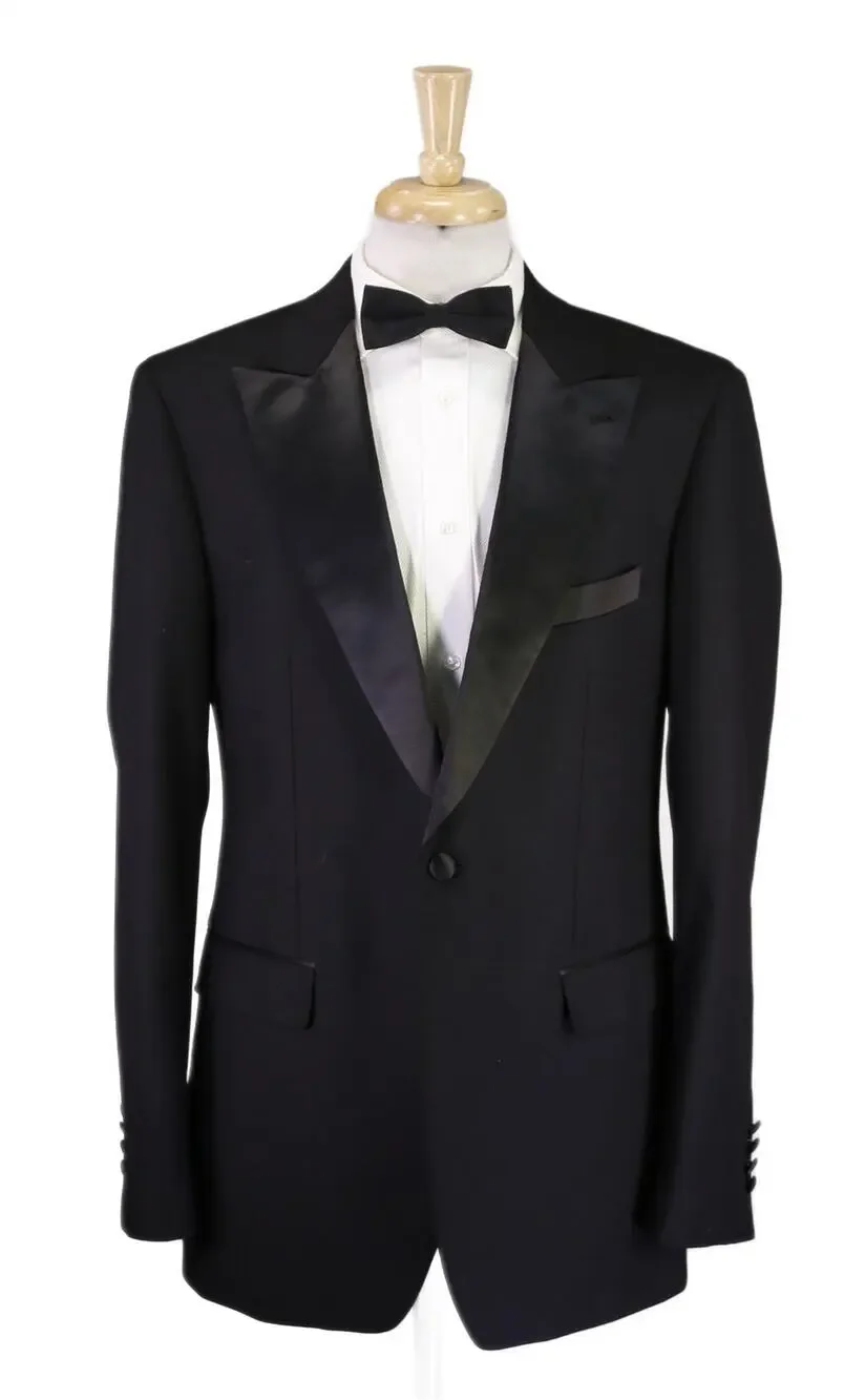 Alton Lane Tailored Fit Black Peak Lapel Tuxedo Wedding Formal Blazer Jacket 44L